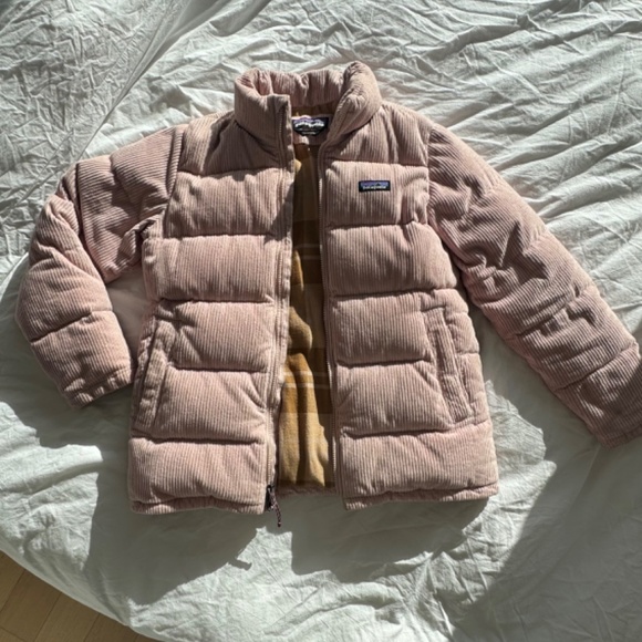 Patagonia Women Fjord Cord Corduroy S Down Puffer Coat Jacket COZY PEACH - Picture 2 of 8